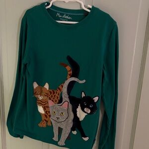 Mini Boden Teal Shirt with Cat Trio Design